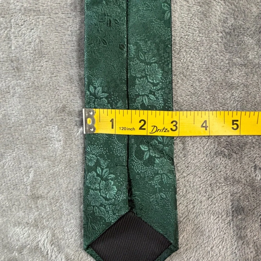 Jemygins Mens Green Floral Silk Blend Tie Pocket Square Tie Clip Set Hand Made